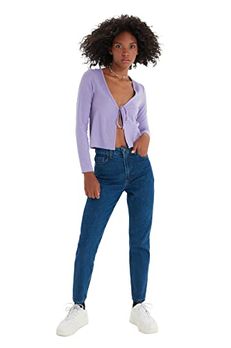 TRENDYOL Damen Trendyol Hohe Taille Mom Jeans, Indigoblau, 38 EU von TRENDYOL
