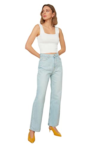 TRENDYOL Damen Trendyol -Hohe Taille 90er Jahre Breite Beinjeans Jeans Palazzo, Hellblau, 36 von TRENDYOL