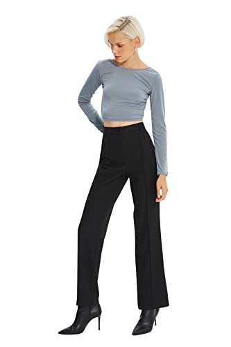TRENDYOL Damen Trendyol Hohe Taillenrippen Nähte Pants, Schwarz, 34 EU von TRENDYOL