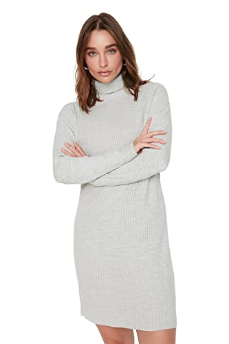 TRENDYOL Damen Trendyol Kvinders almindelig standard rullekrave strikket kjole Kleid, Grau, M EU von TRENDYOL