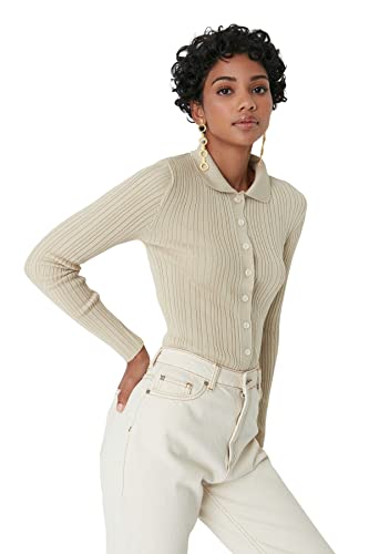 TRENDYOL Damen Trendyol Kvinders cardigan, standardstørrelse, med rullekrave Pullover, Greige, S EU von TRENDYOL