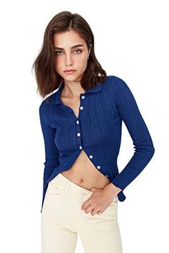 TRENDYOL Damen Trendyol Kvinders cardigan, standardstørrelse, med rullekrave Pullover, Marineblau, M EU von TRENDYOL