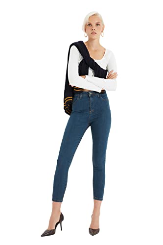 TRENDYOL Damen Trendyol Lacivert Hohe Taille Skinny Jeans, Marineblau, 34 EU von TRENDYOL