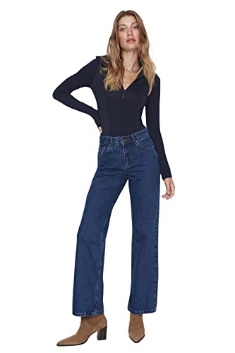 TRENDYOL Damen Trendyol Men's Basic Medium Waistband Wide Leg 90s Jeans, Blau, 36 EU von TRENDYOL
