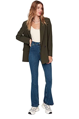 TRENDYOL Damen Trendyol Men's High Waisted Flared Jeans, Blau, 36 EU von TRENDYOL