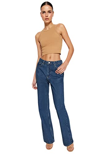 TRENDYOL Damen Trendyol Men's High Waisted Wide Leg 90s Jeans, Blau, 34 EU von TRENDYOL