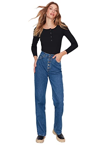 TRENDYOL Damen Trendyol Men's High Waisted Wide Leg 90s Jeans, Navy Blue, 38 EU von TRENDYOL