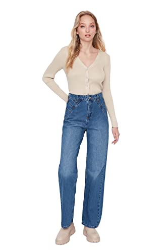 TRENDYOL Damen Trendyol Men's High Waisted Wide Leg 90s Jeans, Navy Blue, 40 EU TRENDYOL Damen Trendyol Men's High Waisted Wide Leg 90s Jeans, Navy Blue, 40 EU von TRENDYOL