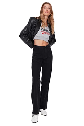 TRENDYOL Damen Trendyol Men's High Waisted Wide Leg 90s Jeans, Schwarz, 38 EU von TRENDYOL