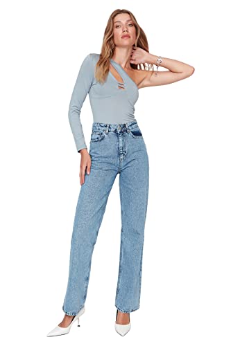 TRENDYOL Damen Trendyol Men's High Waisted Wide Leg Jeans, Blau, 38 EU TRENDYOL Damen Trendyol Men's High Waisted Wide Leg Jeans, Blau, 38 EU von TRENDYOL