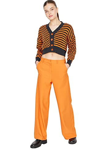 TRENDYOL Damen Trendyol Men's High Waisted Wide Leg Trousers Pants, Orange, 36 EU von TRENDYOL