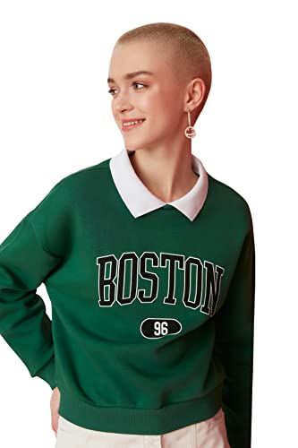 TRENDYOL Damen Trendyol Printed Friend Hat Burnt Knitted Sweatshirt, Grün, L EU von TRENDYOL