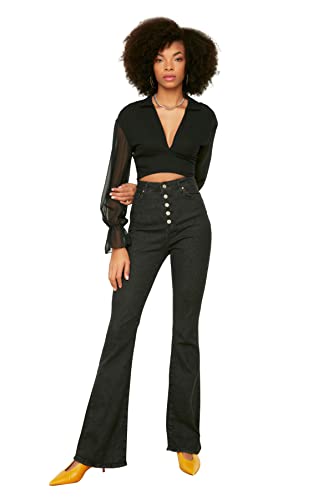 TRENDYOL Damen Trendyol R Frontknopf mit Hoher Taille Flare-jeans Jeans Palazzo, Schwarz, 38 von TRENDYOL