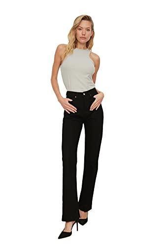 TRENDYOL Damen Trendyol Rip Hohe Taille Slim Flare Jeans Jeans Palazzo, Schwarz, 44 von TRENDYOL