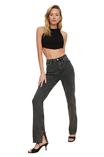 TRENDYOL Damen Trendyol Rip Hohe Taille Slim Flare Jeans Jeans Palazzo, Anthrazit, 34 von TRENDYOL