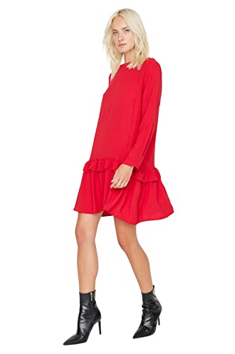 TRENDYOL Damen Trendyol Woman Design Maxi A-line Crew Neck Woven Dress Kleid, Rot, 42 EU von TRENDYOL