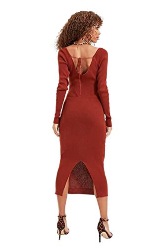 TRENDYOL Damen Trendyol Woman Design Maxi Bodycon Boat Neck Woven Dress, Ziegelrot, XS EU von TRENDYOL