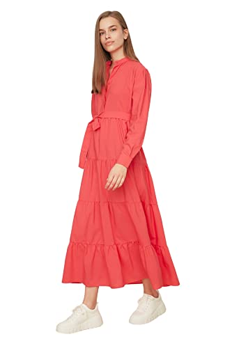 TRENDYOL Damen Trendyol Woman Design Maxi skaters Crew Neck Woven Dress, Fuchsia, 36 EU von TRENDYOL