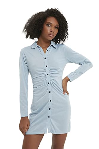 TRENDYOL Damen Trendyol Woman Loungewear Mini Standard Polo Neck Woven Dress, Blau, M EU von TRENDYOL