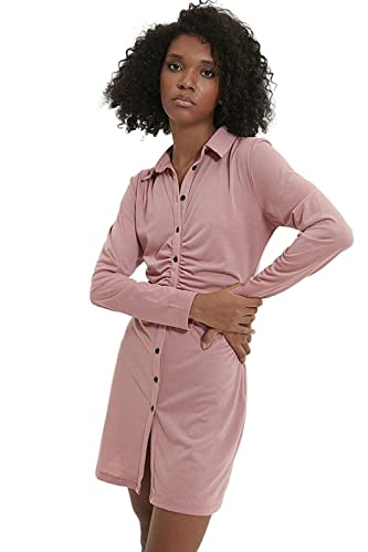 TRENDYOL Damen Trendyol Woman Loungewear Mini Standard Polo Neck Woven Dress, Rosa, XL EU von TRENDYOL