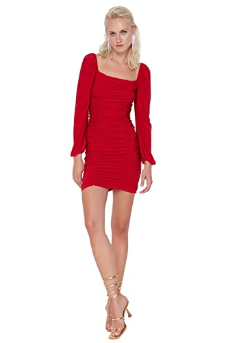 TRENDYOL Damen Trendyol Woman Midi Bodycon Rollkragen Trikot Kleid, Rot, 38 von TRENDYOL