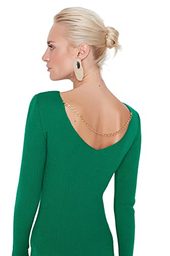 TRENDYOL Damen Trendyol Woman Midi Bodycon Rundhalsausschnitt Gestrickt Kleid, Grün, M EU von TRENDYOL