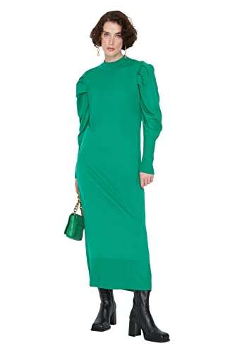 TRENDYOL Damen Trendyol Woman Midi Standard Crew Neck Woven Plus Size Dress Kleid, Schwarz, 38 EU von TRENDYOL