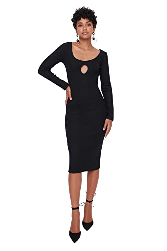 TRENDYOL Damen Trendyol Woman Midi Standard Rundhalsausschnitt Gestrickt Kleid, Schwarz, M EU von TRENDYOL