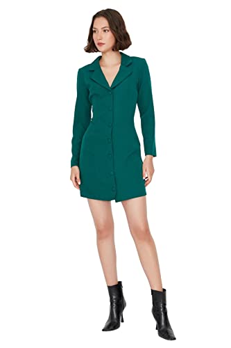 TRENDYOL Damen Trendyol Woman Mini A-line Asymmetrical Collar Woven Dress Kleid, Smaragdgrün, 42 EU von TRENDYOL