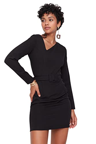 TRENDYOL Damen Trendyol Woman Mini A-line Crew Neck Woven Dress Kleid, Schwarz, 38 EU von TRENDYOL