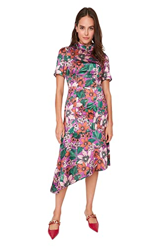TRENDYOL Damen Trendyol Woman Mini A-linie Rundhalsausschnitt Webstoff Kleid, Damson Color, 44 Große Größen EU von TRENDYOL