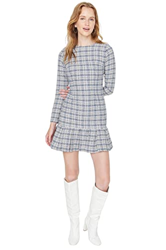 TRENDYOL Damen Trendyol Woman Mini Bodycon Hochabschließender Kragen Gestrickt Kleid, Blau, 40 EU von TRENDYOL