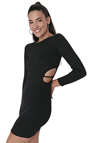 TRENDYOL Damen Trendyol Woman Mini Bodycon Karrée-ausschnitt Webstoff Kleid, Schwarz, S EU von TRENDYOL