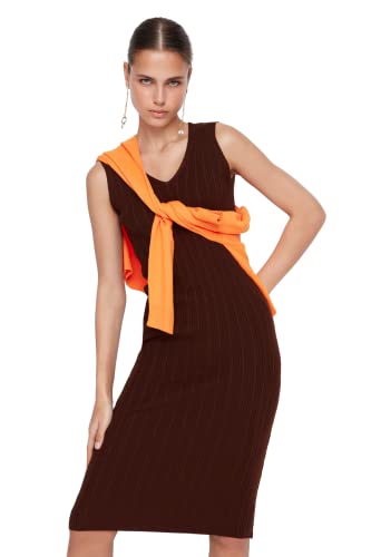 TRENDYOL Damen Trendyol Woman Mini Bodycon Stehkragen Gestrickt Kleid, Braun, L EU von TRENDYOL