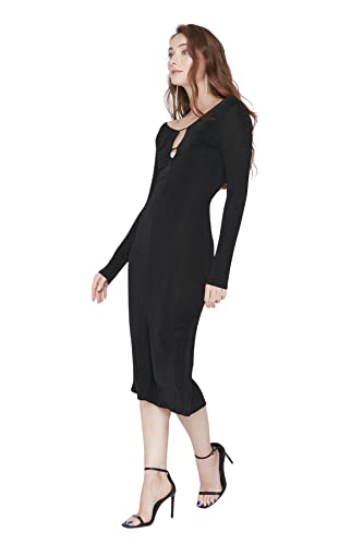 TRENDYOL Damen Trendyol Woman Mini Bodycon V-ausschnitt Gestrickt Kleid, Schwarz, 38 EU von TRENDYOL