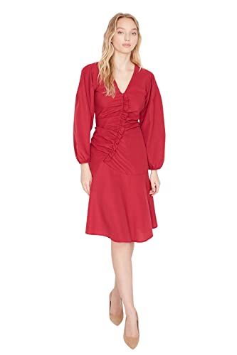 TRENDYOL Damen Trendyol Woman Mini Shirt Dress Peter Pan Collar Woven Dress Kleid, Rot, 38 EU von TRENDYOL