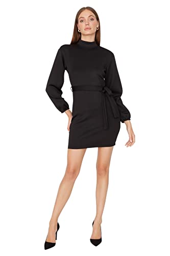 TRENDYOL Damen Trendyol Woman Mini Skater Crew Neck Knit Dress Kleid, Schwarz, L EU von TRENDYOL