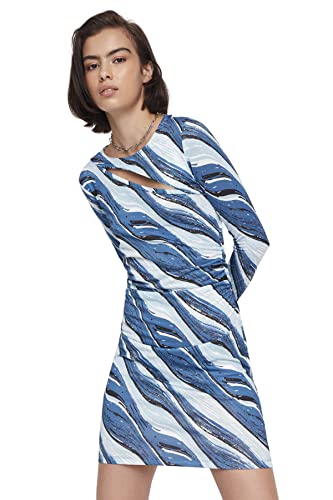 TRENDYOL Damen Trendyol Woman Mini Standard Tiefer Rundhals Gestrickt Kleid Kleid Tiefer Rundhals Standard Zimt Kleid, Blau, L von TRENDYOL