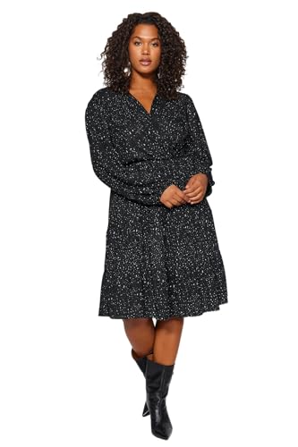 TRENDYOL Damen Trendyol Woman Plus Size Midi Smock V-neck Knit Plus Size Dress, Schwarz, XXL Große Größen EU von TRENDYOL