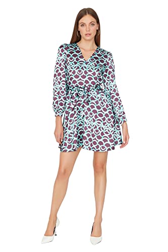 TRENDYOL Damen Trendyol Woman Plus Size Mini Double-breasted V-neck Woven Plus Size Dress Kleid, Lila, 42 EU von TRENDYOL