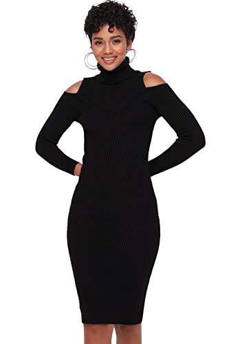 TRENDYOL Damen Trendyol Woman Regular Standard Turtleneck Knitwear Dress, Schwarz, M EU von TRENDYOL