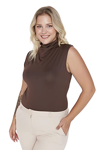 TRENDYOL Damen Trendyol Woman Slim Bodycon High Neck Knit Plus Size Bodysuit Hemd, Braun, 5XL EU von TRENDYOL