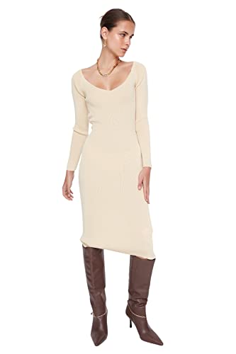 TRENDYOL Damen Trendyol Women's Design Maxi Bodycon Boat Neck Woven Dress, Beige, XS EU von TRENDYOL