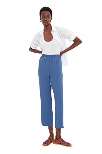 TRENDYOL Damen Trendyol Women's High Waist Straight Trousers Hose, Marineblau, 32 EU von TRENDYOL