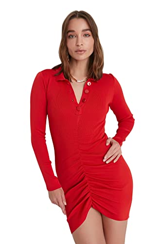 TRENDYOL Damen Trendyol Women's Knitted Dress With Turtleneck Kleid, Rot, L EU von TRENDYOL