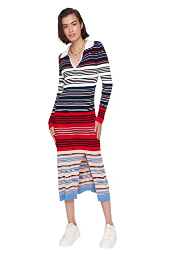 TRENDYOL Damen Trendyol Women's Midi Bodycon Turndown Collar Knitwear Dress, Navy Blue, L EU von TRENDYOL