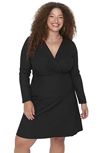 TRENDYOL Damen Trendyol Women's Midi Standard High Neck Knitted Dress Kleid, Schwarz, XS EU von TRENDYOL