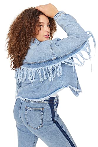 TRENDYOL Damen Trendyol Women's Oversize Basic Plain Denim Large Sizes in Jacket Coat, Indigoblau, 46 EU von TRENDYOL