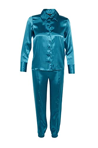 TRENDYOL Damen Trendyol Women's Plain Woven Pyjama Pajama Set, Dunkelgrün, 38 EU von TRENDYOL