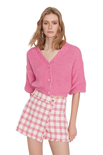 TRENDYOL Damen Trendyol Women's Regular Fit V-neck Knitwear Cardigan Pullover, Rosa, M EU von TRENDYOL